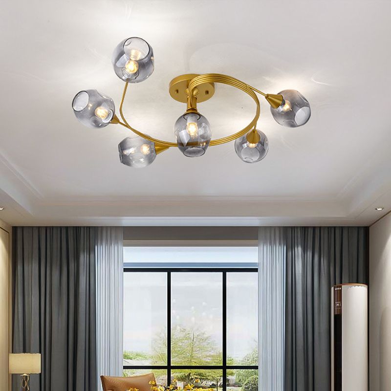Gradient Dimpled Glass Cup Flush Mount Simplicity Ceiling Flush with Spiral Design
