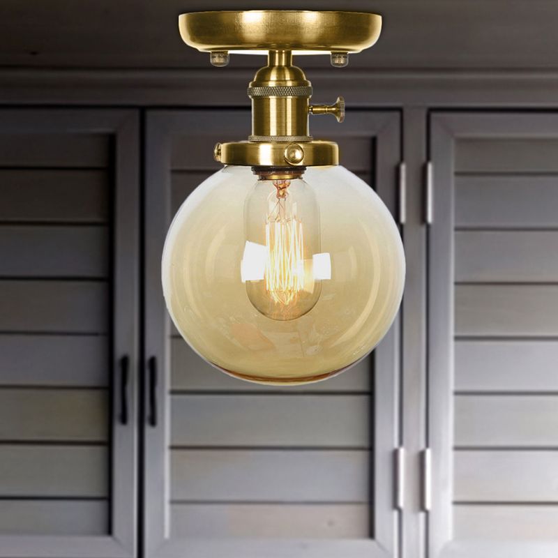 Glonze Globe/Round Semi Flush Light Industrial Clear/Amber 1 Light Sala de estar Cosimento de techo