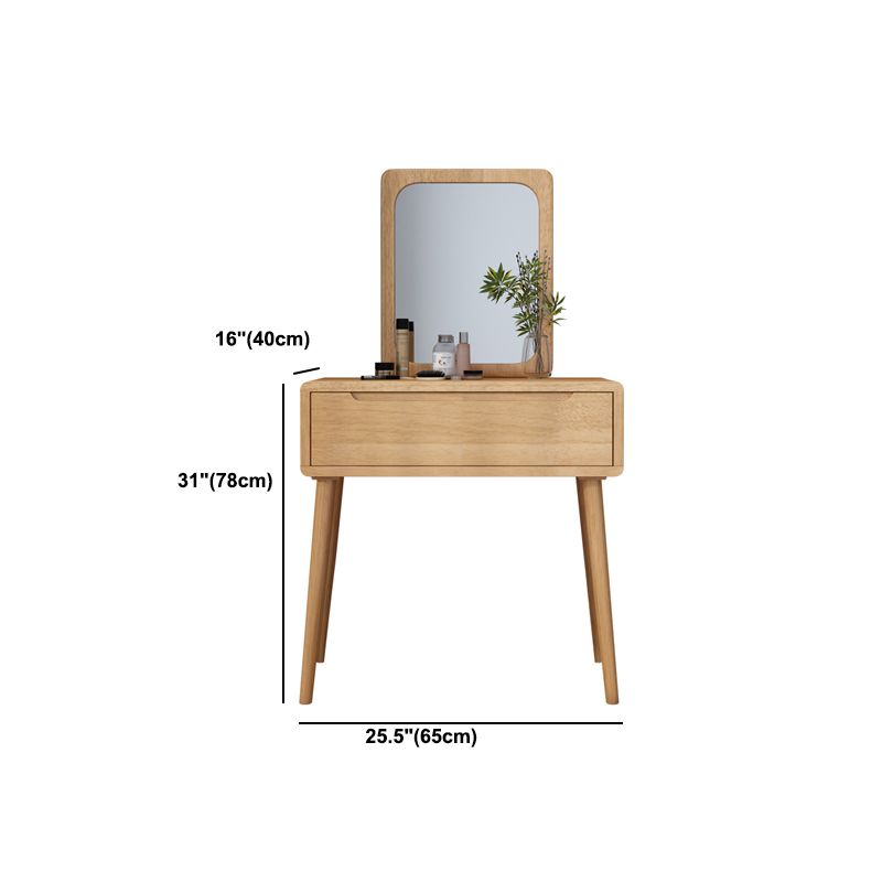 Scandinavian Solid Wood Dresser 1-Drawer Vanity Table with Stool and Mirror