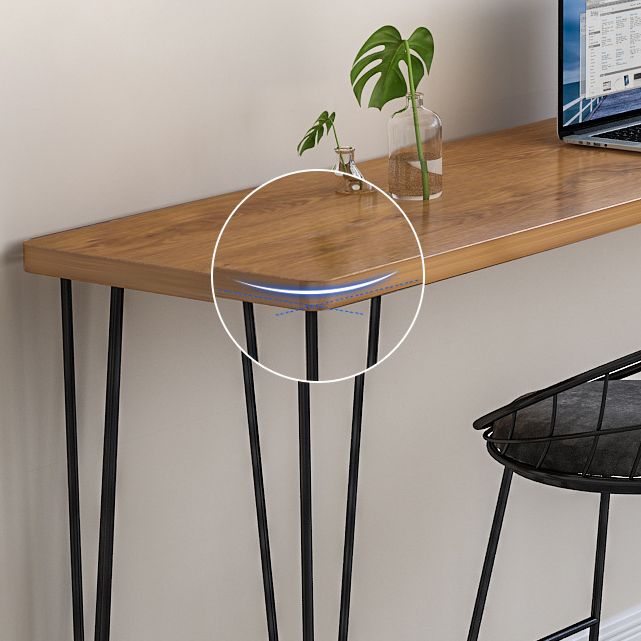 Polished Finish Wood Top Bar Table Glam Style Metal Frame Pub Table