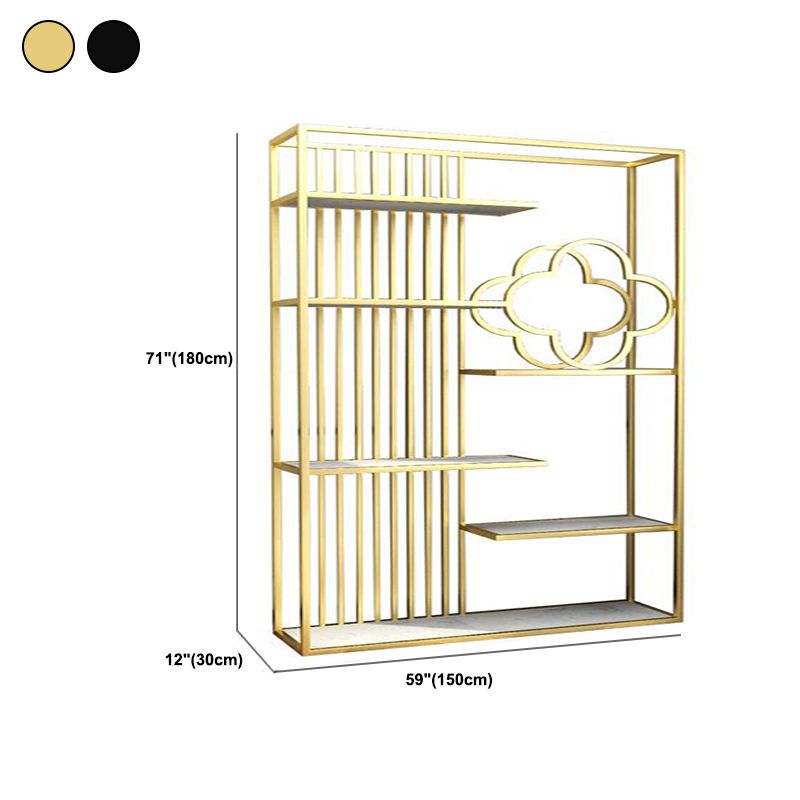 12" D Black / Gold Bookshelf Modern Iron Frame Open Storage Bookcase with Multi Shelves