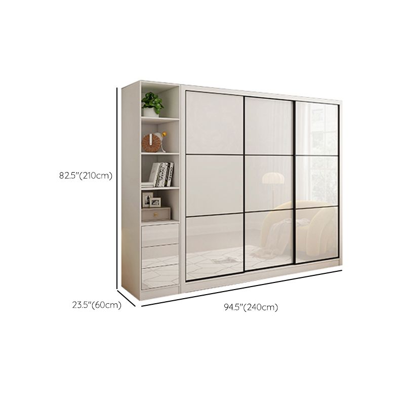 Sliding Wardrobe Closet with Shelves White Wooden Wardrobe Armoire
