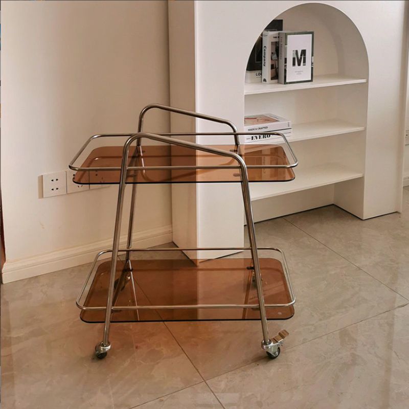 Modernistic Glass with Shelf Rectangular Double Tier Living Room Side Table