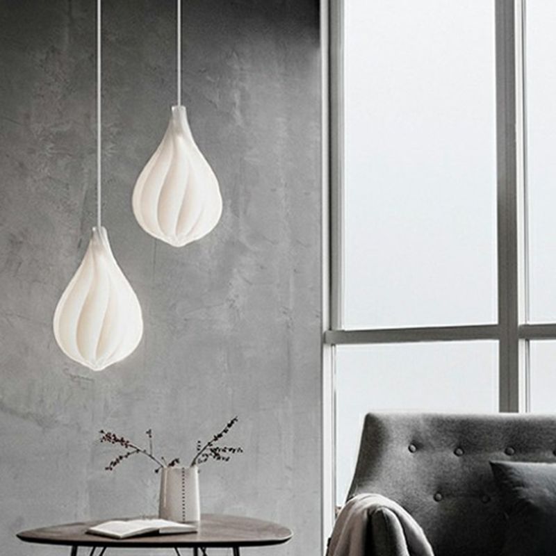 White Drop Shaped Pendulum Light Decorative 1 Bulb Plastic Pendant Lamp for Living Room