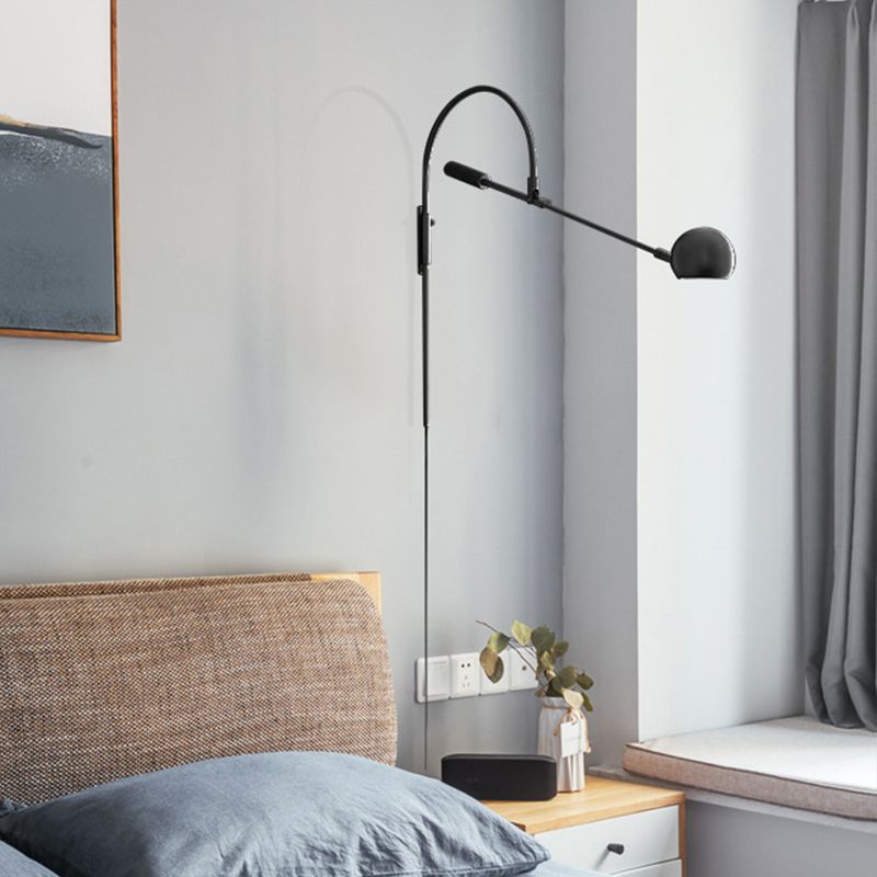 Metal Sphere Wall Lighting Fixture Modern 1 Head Wall Sconce Light with Curved Arm