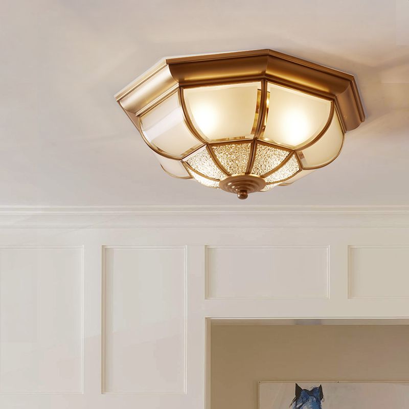 Brass Gourd-Like Ceiling Flush Light Traditional 4-Bulb Bedroom Flush Mount Lighting Fixture
