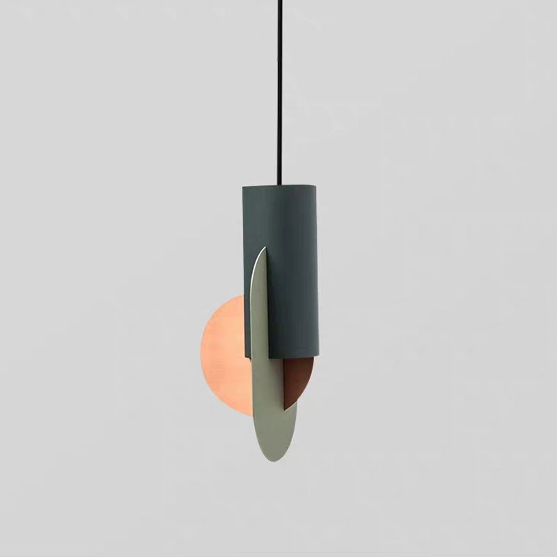 Geometric Cafe Pendant Light Metal Metal 1-Light Macaron Style Drop Lampe en vert-rose-rose