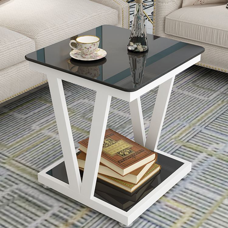 Modern Metal Frame 1 Coffee Table Black/White Square Glass Top Table
