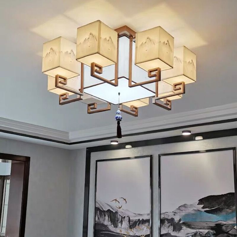 4/6/8/10 Lights Flushmount Asia Style Fabric Flush Ceiling Light for Living Room Dinning Room