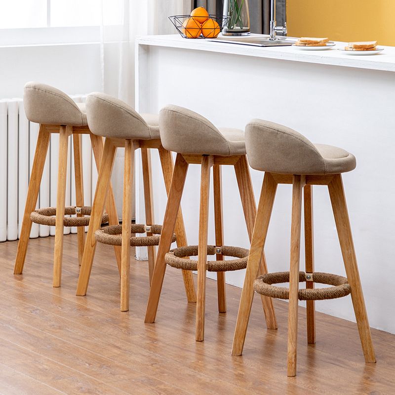 Scandinavian Wood Barstool Faux Leather Low Back Counter Stool