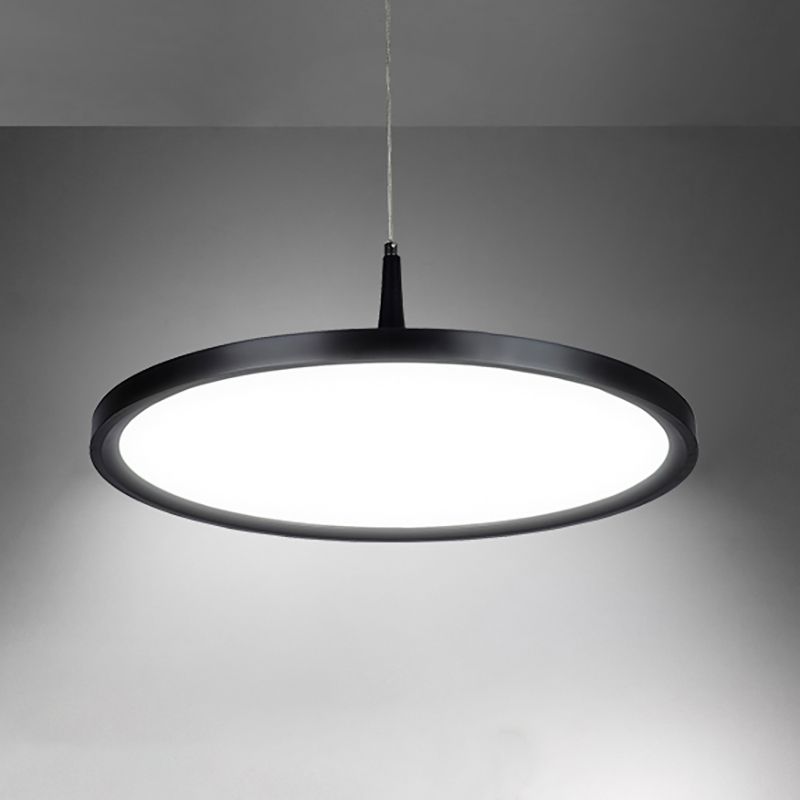 Led Office Pendant Lamp with Plate Metal Shade Simplicity White/Black Ceiling Light Fixture in White/Warm Light, 12"/16"/19.5" Wide