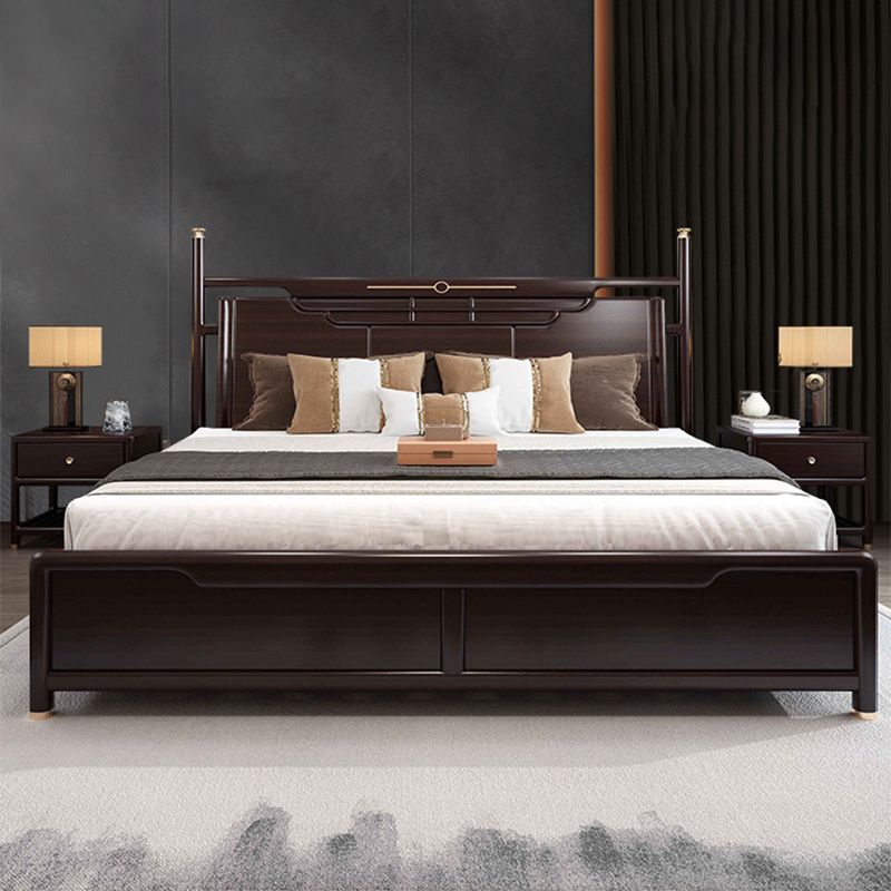 Rubberwood Standard Bed Mid-Century Modern Panel Bed with Headboard