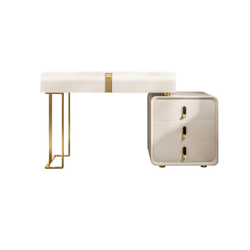 Glam Slate Top Makeup Vanity Desk with Drawer, Beige Dressing Table