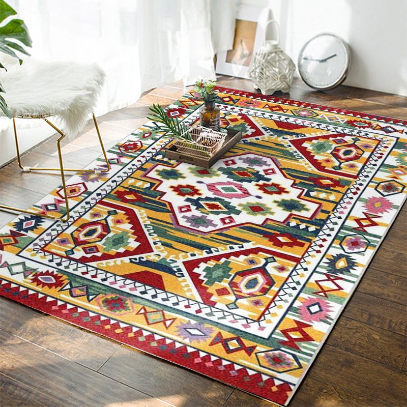 Bohemian Tribal Totem Rug Multicolor Polyester Carpet Stain Resistant Area Rug for Living Room