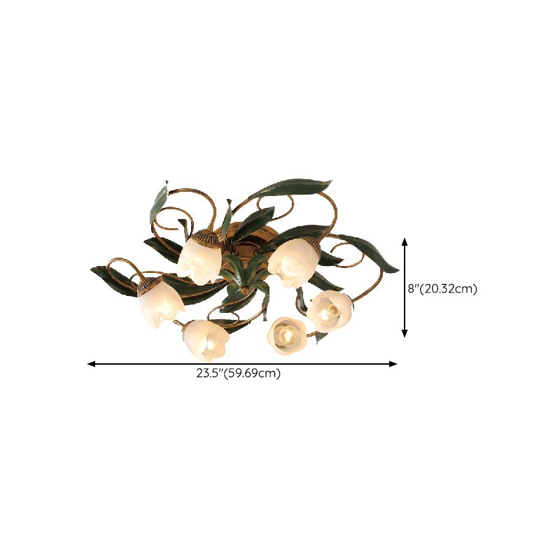 American Style Ceiling Light Iron Ceiling Lamp with Glass Shade for Bedroom