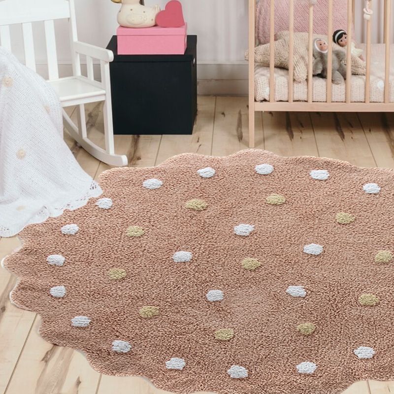 White and Brown Irregular Rug Nursery Kids Polka Dots Pattern Area Rug Polyester Stain-Resistant Carpet