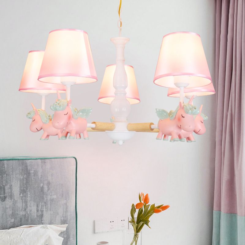 Flying Unicorn Bedroom Chandelier Light Resin Cartoon Pendant Light Fixture with Fabric Shade