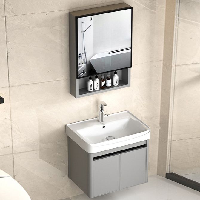 2 Doors Bathroom Vanity Mirror Grey Rectangle Single Sink Wall Mount Vanity