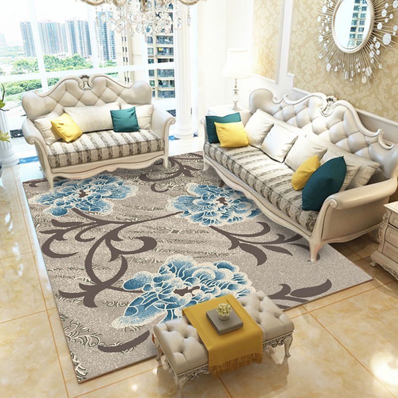 Casual Digital Print Floral Rug Multi-Color Modern Rug Polyester Stain Resistant Anti-Slip Backing Washable Carpet for Great Room