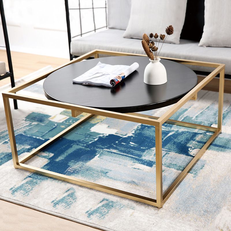 Metal Frame Base Coffee Table Round Wood Cocktail Table in Gold