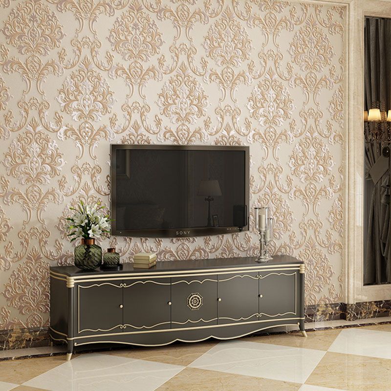 Floral Design Wall Art in Neutral Color Plaster Wallpaper Roll for Home Decor, 33' x 20.5"