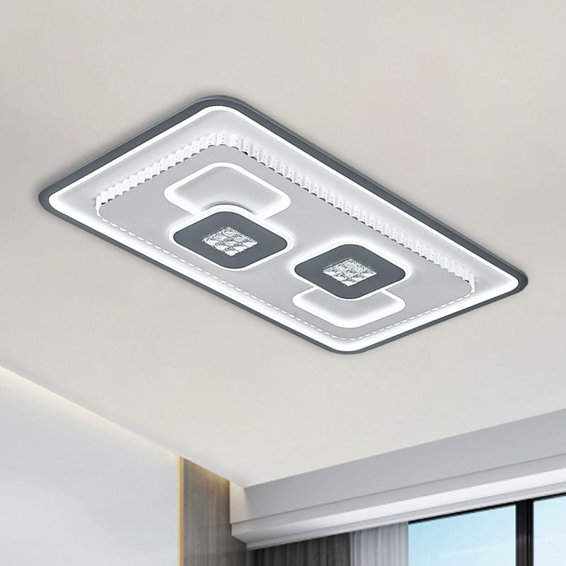 Crystal Black and White Flush Mount Fixture Square/Rectangle LED Contemporary Ceiling Mounted Light