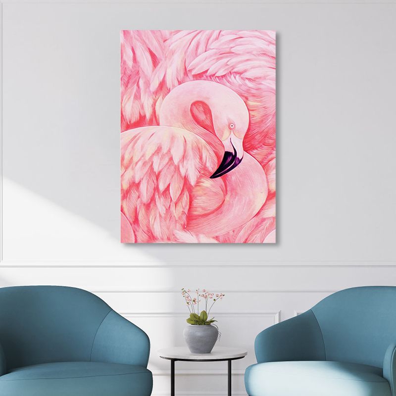 Flamingo Canvas Print Tropical Style Textured Wall Art Decor in Pink for Family Room