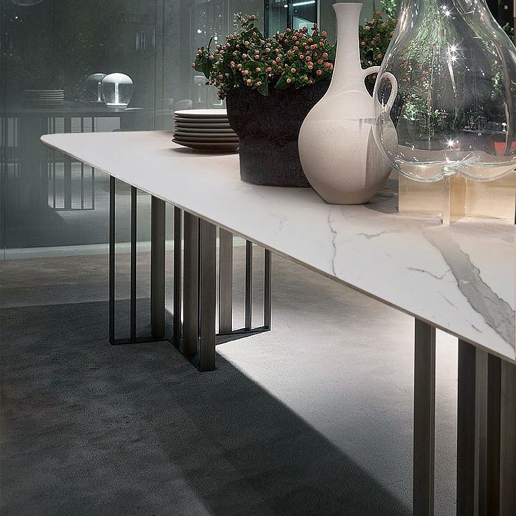 Industrial Rectangle Home Furniture Stone Double Pedestal Dining Table for Home