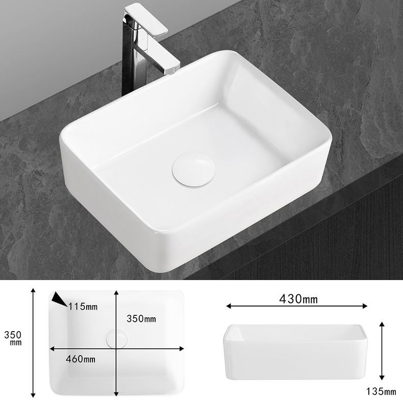 Modern Vessel Bathroom Sink Round Porcelain with Overflow Vessel Lavatory Sink
