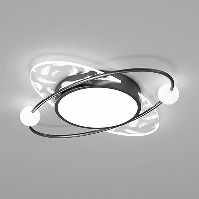 Oval Acrylic LED Semi Flush Ceiling Light in Modern Creative Style Feather Metal Flush Mount for Living Room