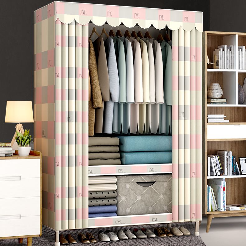 Modern Style Metal Wardrobe 3-Tier Cloth Rod Included Wardrobe Closet with Legs