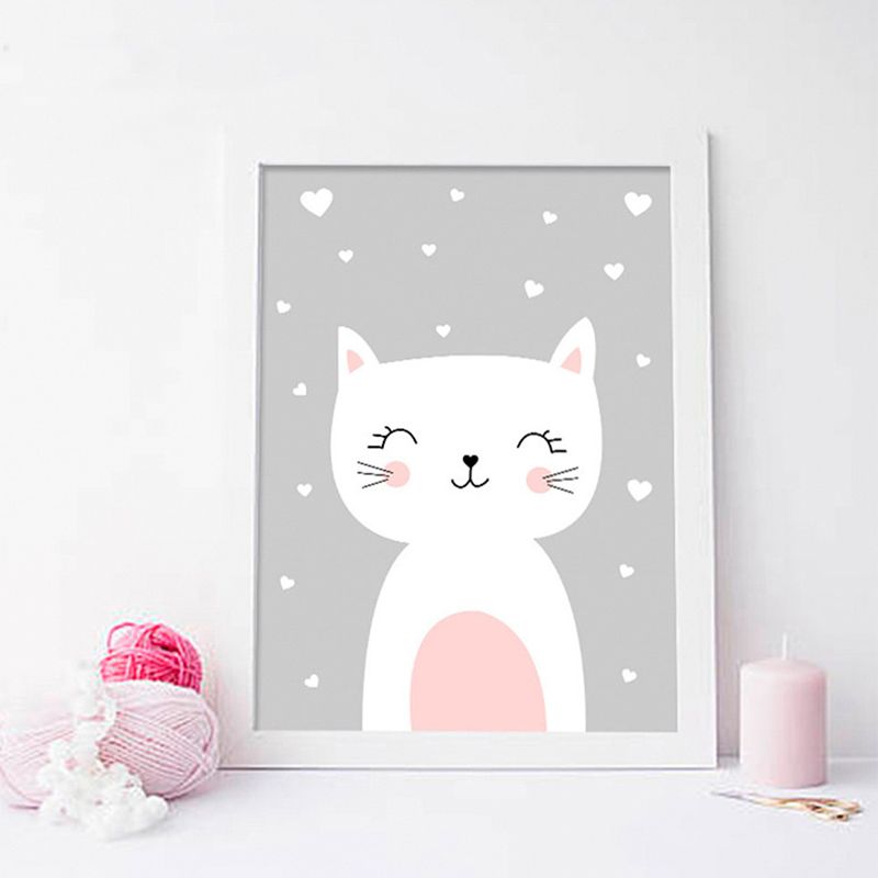 Merry Cartoon Animal Canvas Print Light Color Kids Style Painting for Baby Bedroom