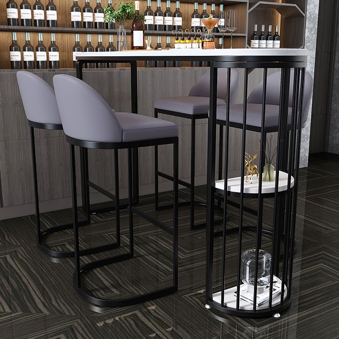 White Modern Style Bar Table in Faux Marble and Metal Specialty Coffee Shop Bar Table