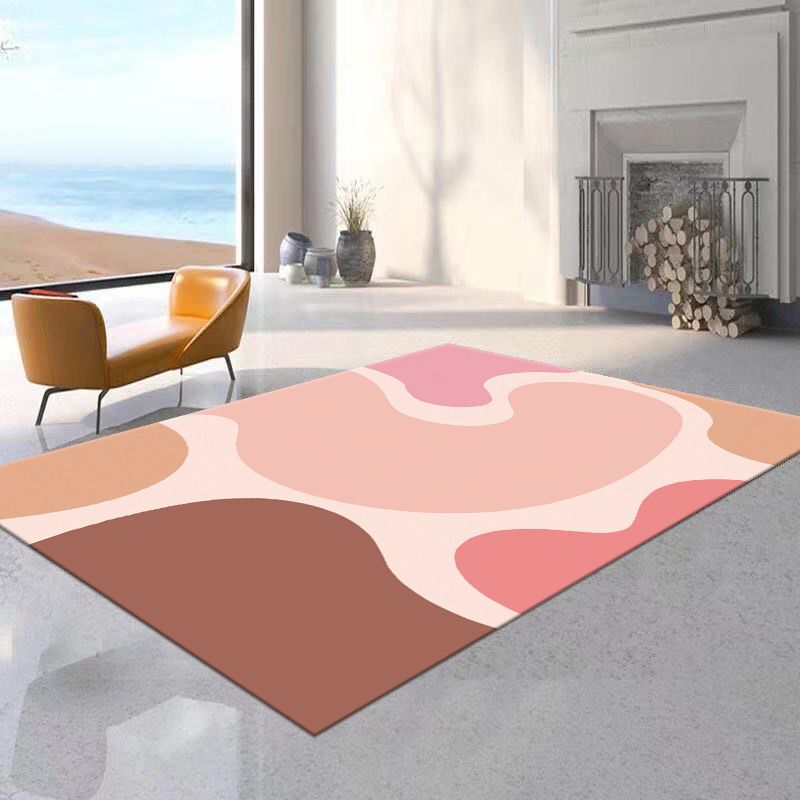Pink Color Block Rug Polyester Indoor Rug Washable Area Rug for Home Decor