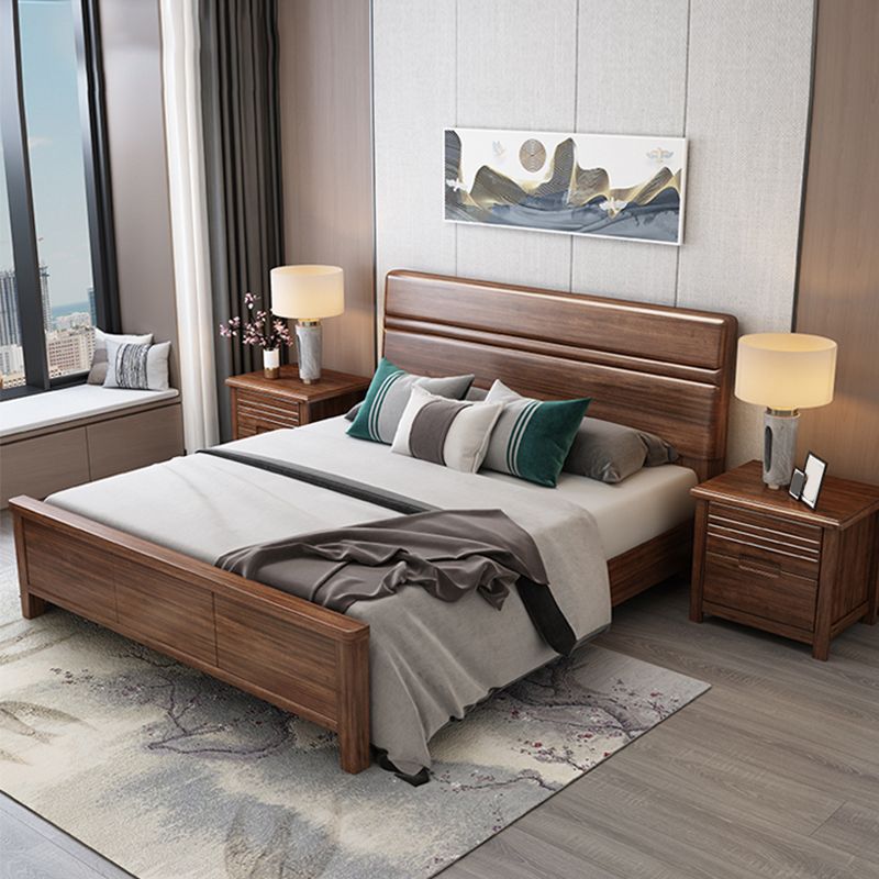 42.5" Traditional Solid Wood Bed, Low Profile Bed in Ash Walnut