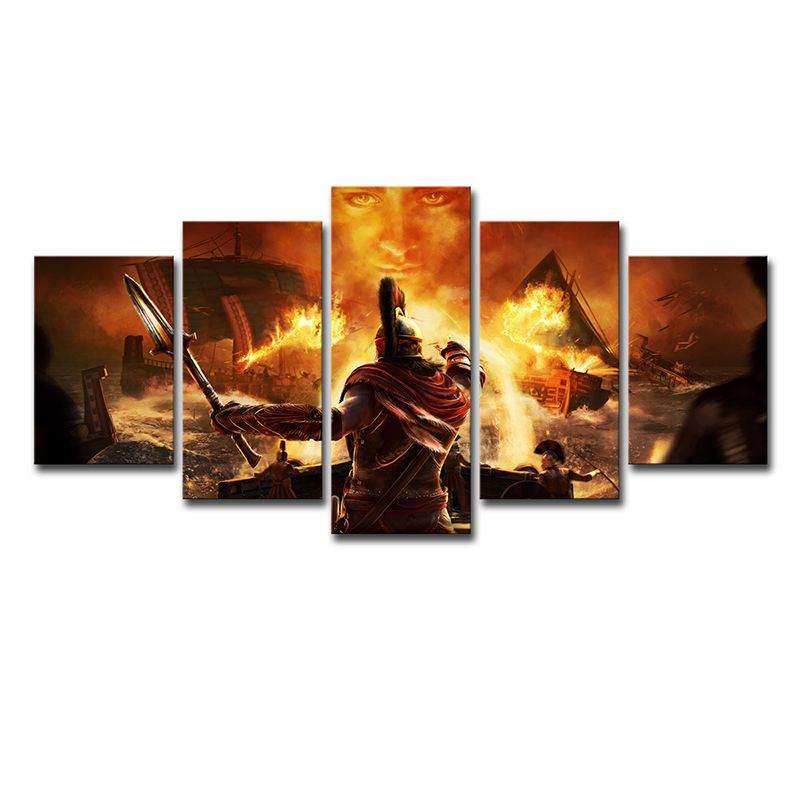 Kids Game Scene Print Canvas Yellow Assassins Creed Odyssey Wall Art Decor for Room
