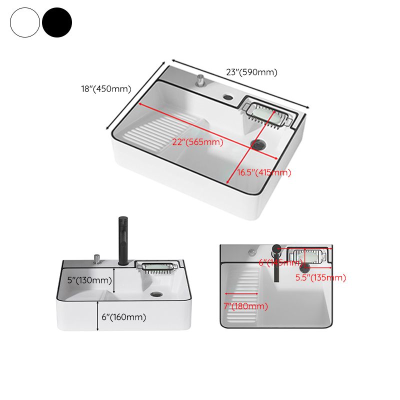 Modern Bathroom Sink Porcelain Right Basin with Pop-Up Drain and Faucet Wash Stand