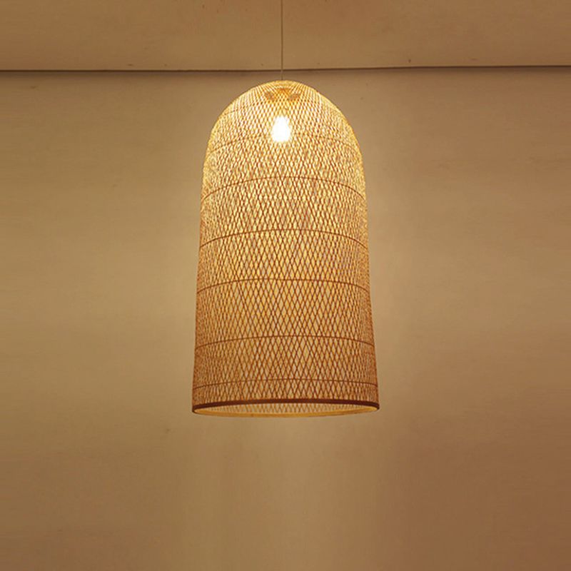 Handmade Bamboo Suspension Lighting Minimalist 1 Head Wood Pendant Ceiling Light for Tea Room
