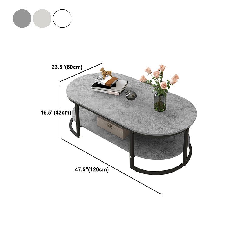 Oval Modern Coffee Table Wood Minimalist Coffee Table for Living Room