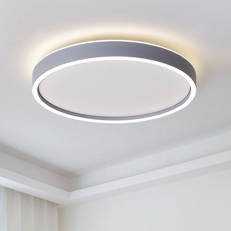 Metallic Round Ceiling Mounted Fixture Simple LED Grey Flushmount Light in White/Warm Light, 16"/19.5" Dia