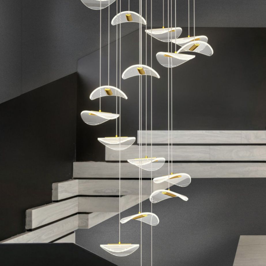 Lotus Leaf Shaped Acrylic Pendant Lamp Simplicity Brass LED Multiple Hanging Light for Stairs