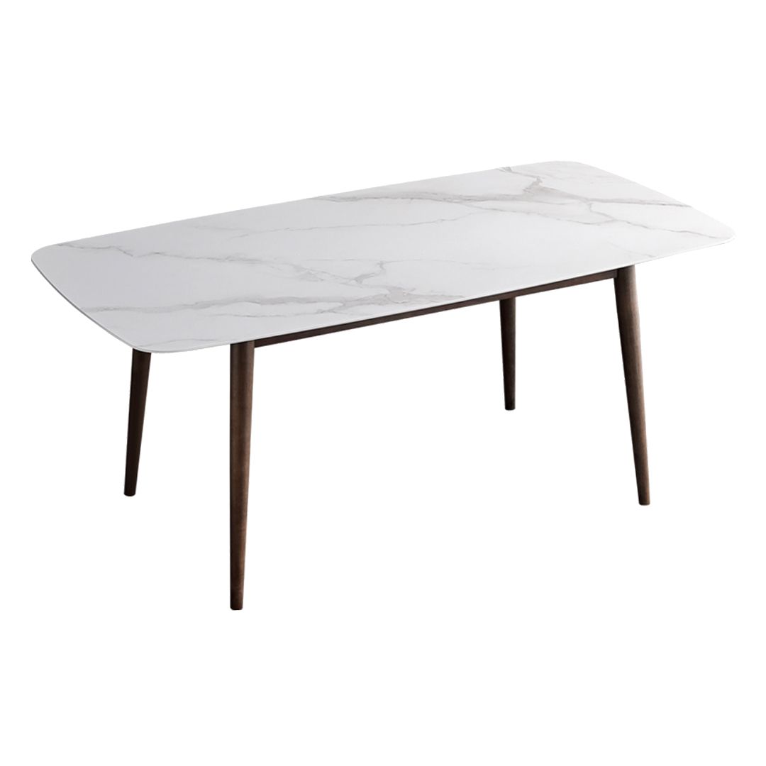 Contemporary Sintered Stone Dining Table Rectangular 4 Legs Table in White