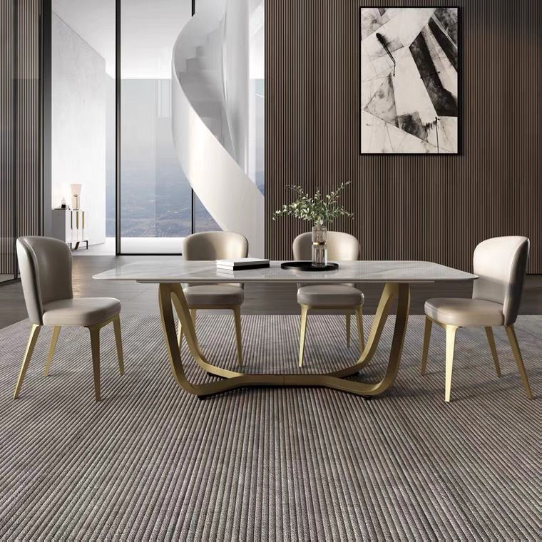 Glam Style Dinner Table Stone Rectangle Dining Site Table in White