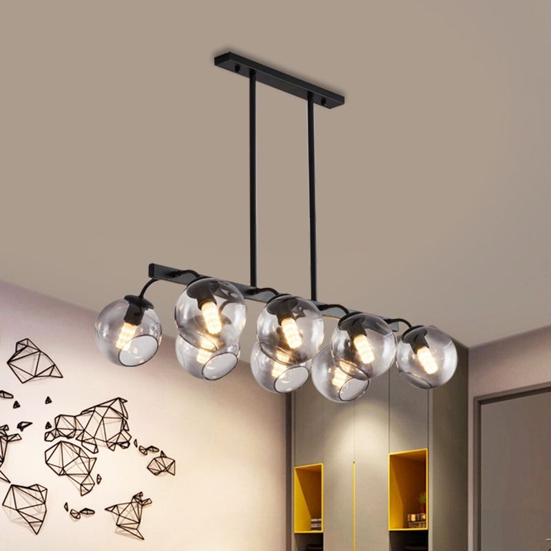 Black Finish Orb Shade Island Lighting 6/8 Lights Modern Glass Linear Pendant for Kitchen Dining Room