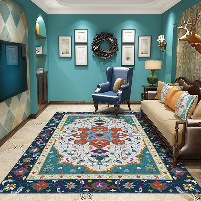 Red Bohemian Area Carpet Polyester Tribal Pattern Area Rug Stain Resistant Rug for Home Decor