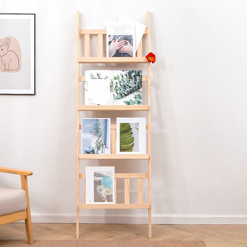 Modern Style Solid Wood Bookshelf Open Back Ladder Bookcase for Home