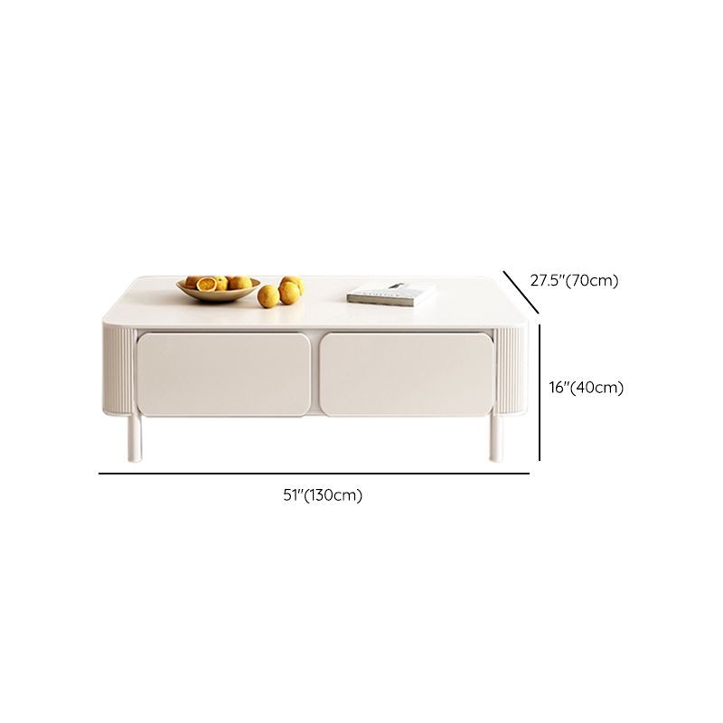 4 Legs White Slate Rectangular Cocktail Table with Storage Drawers