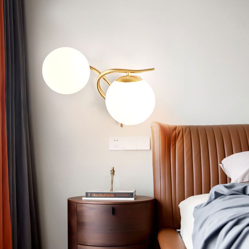 Modern Style Globe Shape Wall Light Glass 2 Light Sconces for Bedroom