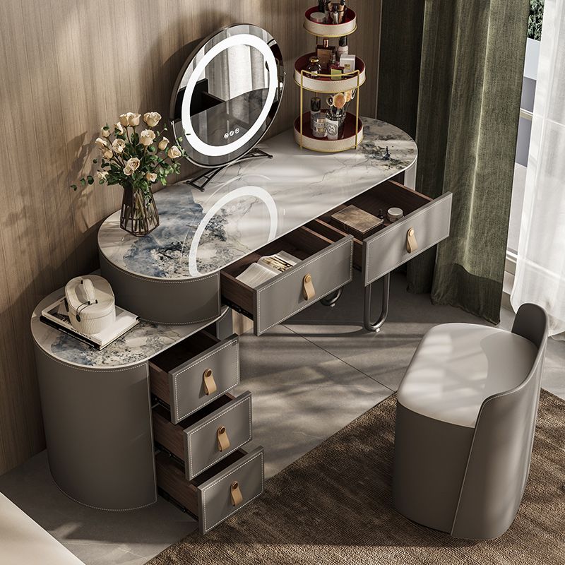Minimalism Solid Wood Makeup Vanity Desk Lighted Mirror Dressing Table Stool Set