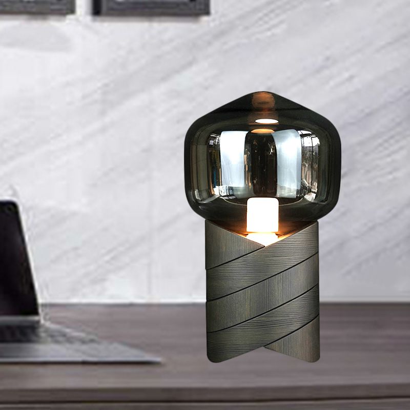 Urne Form Task Leichte moderne graue Glas 1 Glühbirnen -Nachttisch -Lampe mit Harzbasis